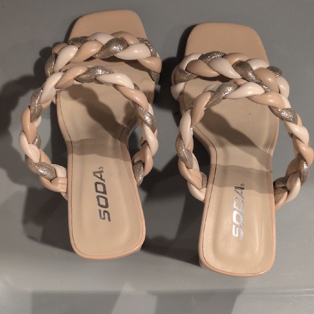 Soda Women's Braided Sandals - Cream, Tan, and Silver